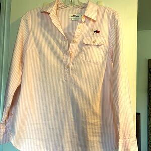 Vineyard vines size 2 pink white stripe 5 button pullover shirt